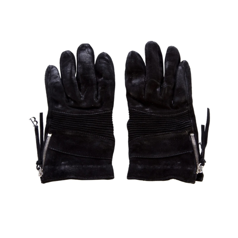 Balmain Black Suede Moto Gloves